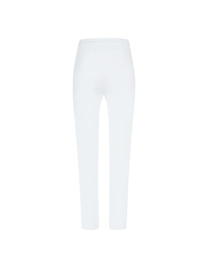 White high-waisted straight-leg trousers with decorative buttons | Trousers - 1