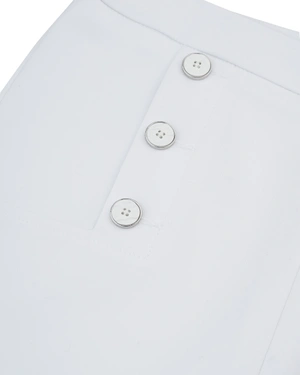 White high-waisted straight-leg trousers with decorative buttons | Trousers - 2