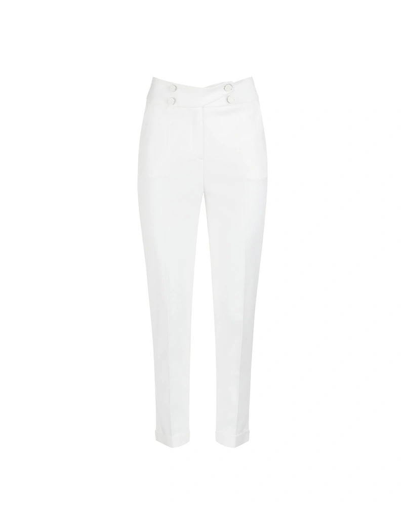White high-waisted trousers with a crease and tapered leg | Trousers | Dika.bg White high-waisted trousers with a crease and tapered leg | Trousers