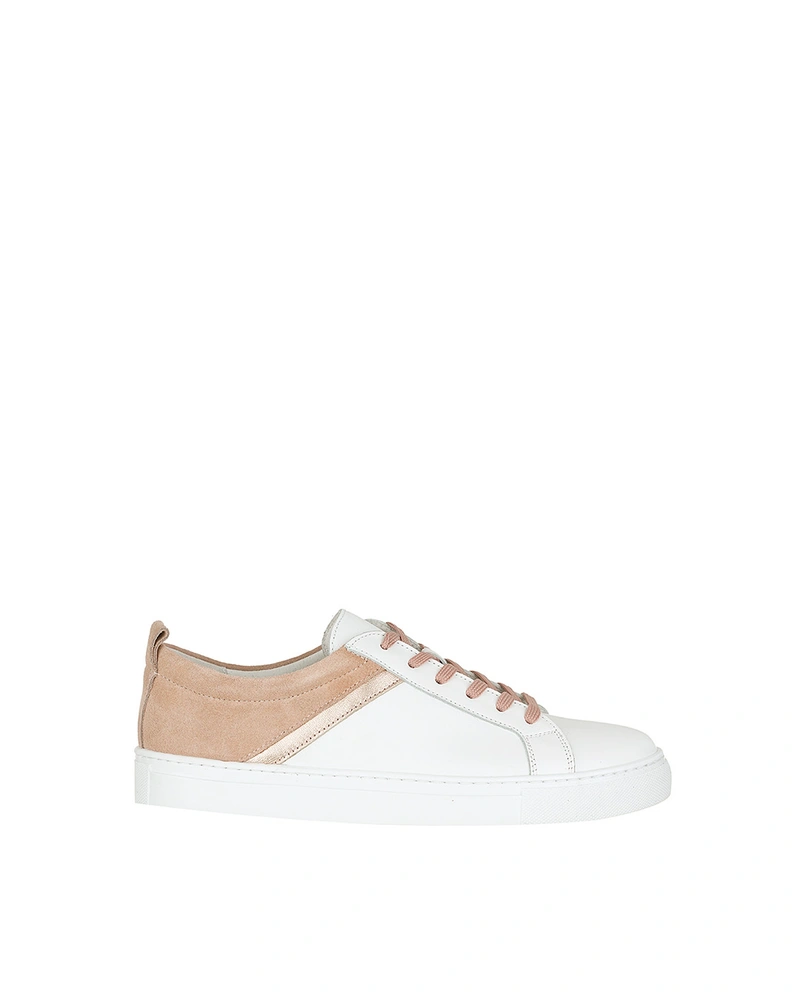 White leather sneakers with powder pink suede detail | Shoes
