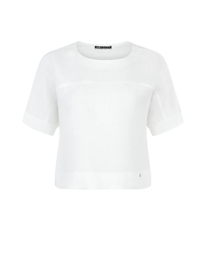 White linen short-sleeved blouse with a clean design | Blouses