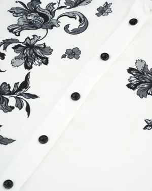 White mousseline shirt with black floral print detail | COLLECTION - 6