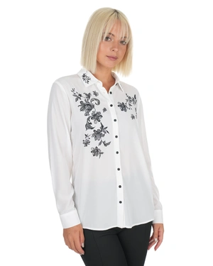 White mousseline shirt with black floral print detail | COLLECTION - 10