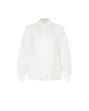 White shirt with pearl-like buttons and slight puff sleeves | Business collection - 6