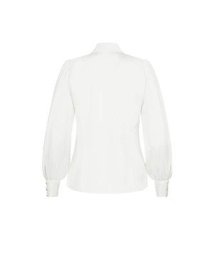 White shirt with pearl-like buttons and slight puff sleeves | Business collection - 7