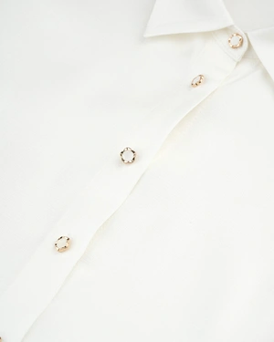 White shirt with pearl-like buttons and slight puff sleeves | Business collection - 8