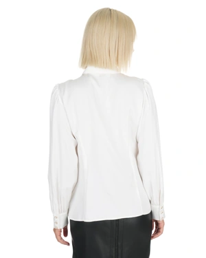 White shirt with pearl-like buttons and slight puff sleeves | Business collection - 10