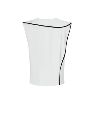 Blouse blanche sans manches avec col replié élégant et détail asymétrique |  - 1