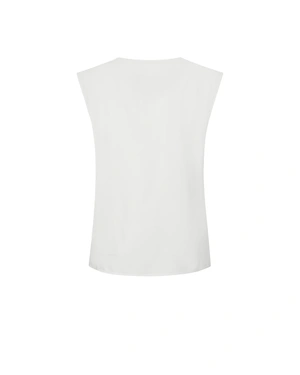 White sleeveless blouse with turquoise floral print | Blouses - 1