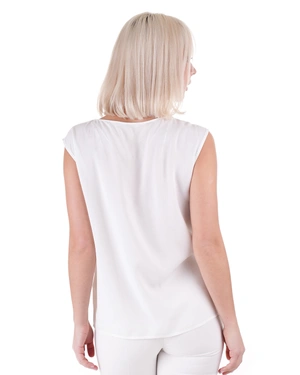 White sleeveless blouse with turquoise floral print | Blouses - 4