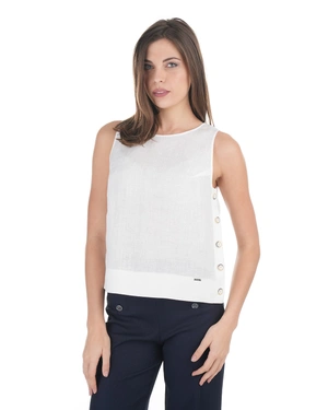White sleeveless linen blouse with side buttons | Blouses | Dika.rs - 1 White sleeveless linen blouse with side buttons | Blouses - 1
