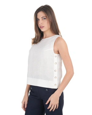 White sleeveless linen blouse with side buttons | Blouses | Dika.rs - 2 White sleeveless linen blouse with side buttons | Blouses - 2