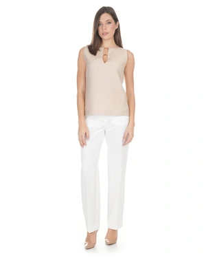 White trousers with crease and straight leg, elastic at the back waist | Trousers - 1