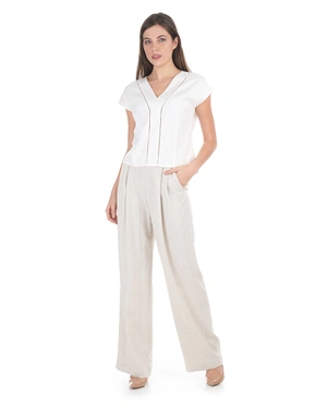 White V-neck blouse with details | Blouses - 1