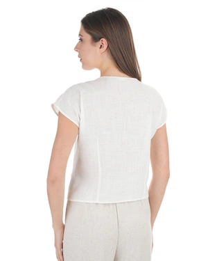 White V-neck blouse with details | Blouses - 3