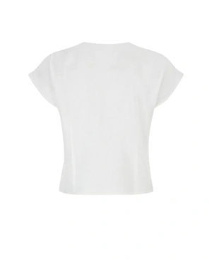 White V-neck blouse with details | Blouses - 4