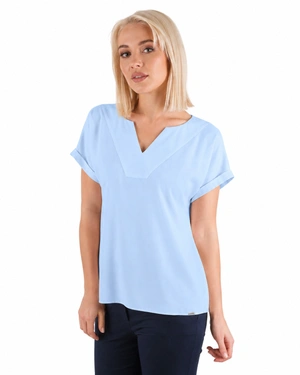White viscose blouse with short sleeves and V-neck | Blouses and Shirts - 1