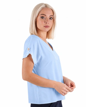 White viscose blouse with short sleeves and V-neck | Blouses and Shirts - 2