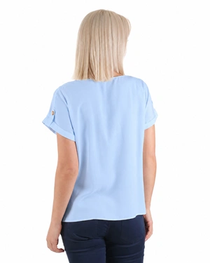 White viscose blouse with short sleeves and V-neck | Blouses - 3