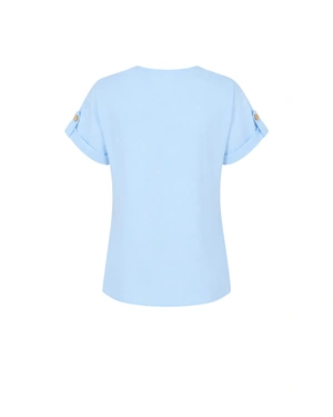 White viscose blouse with short sleeves and V-neck | Blouses - 4
