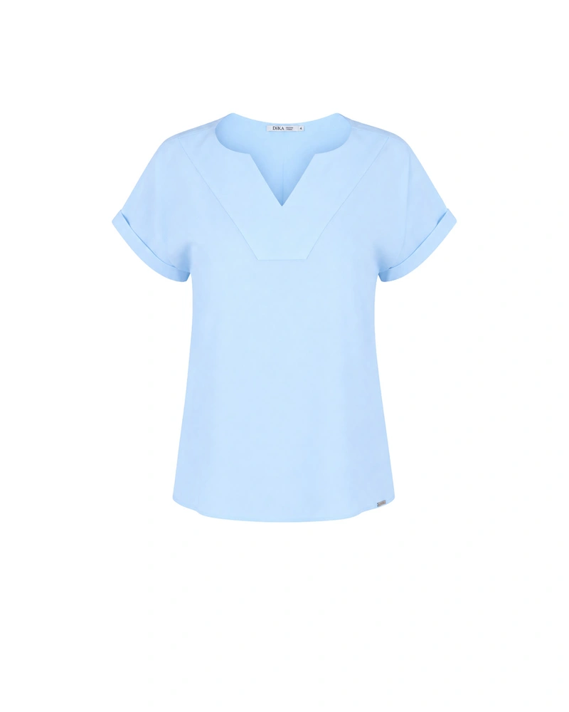 White viscose blouse with short sleeves and V-neck | Blouses and Shirts