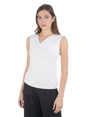White viscose T-shirt with a twisted neckline detail | Tshirts and Tops - 2