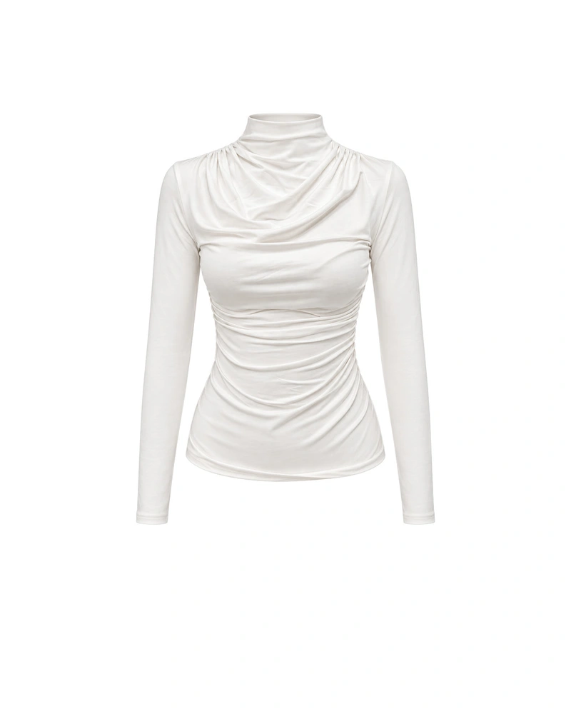 Beli ženski top od viskoze sa visokom kragnom | Bluze | Dika.rs Beli ženski top od viskoze sa visokom kragnom | Bluze