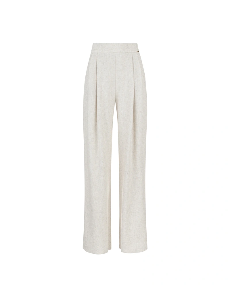 Wide-leg linen and viscose trousers in a natural light beige tone | Trousers | Dika.bg Wide-leg linen and viscose trousers in a natural light beige tone | Trousers