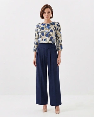 Wide-leg navy trousers in viscose | Trousers - 1