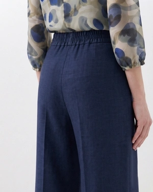 Wide-leg navy trousers in viscose | Trousers - 3