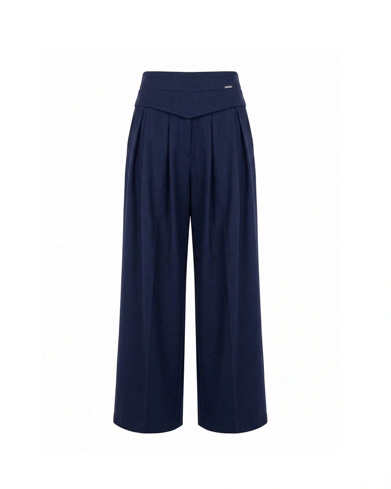 Wide-leg navy trousers in viscose | Trousers