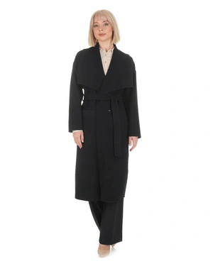 Women’s black coat in pure wool with a belt | Jackets - 1
