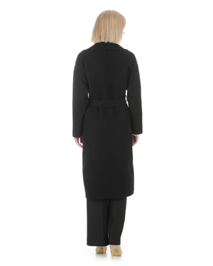 Women’s black coat in pure wool with a belt | Jackets - 3