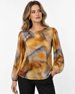 Blouse femme en rayonne et viscose avec un imprimé artistique dans des tons terre | Blouses - 1