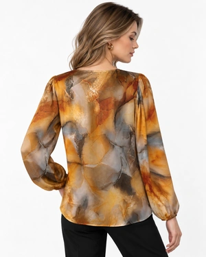 Blouse femme en rayonne et viscose avec un imprimé artistique dans des tons terre | Blouses - 2