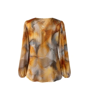 Blouse femme en rayonne et viscose avec un imprimé artistique dans des tons terre | Blouses - 3