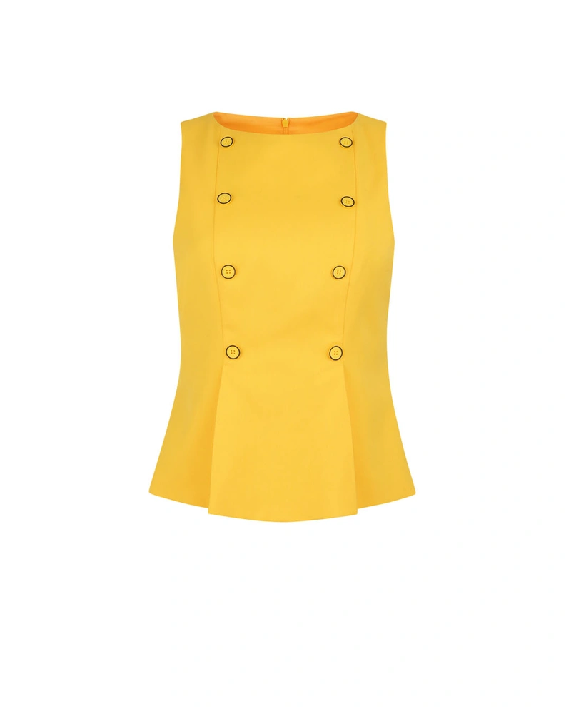 Women’s business blouse with a double-breasted effect in mustard color | Blouses