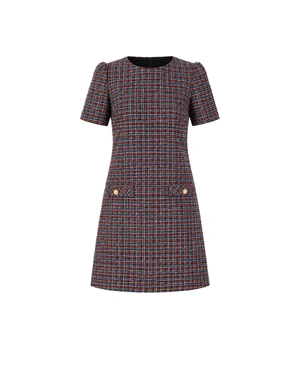 Rochie de damă din tweed de bumbac, cu fire aurii decorative | Rochii | Dikastore.ro Rochie de damă din tweed de bumbac, cu fire aurii decorative | Rochii