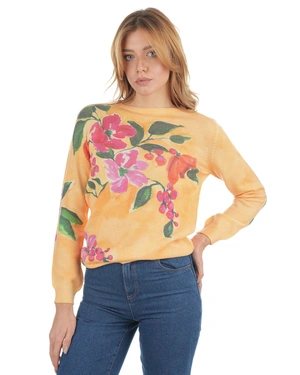 Women’s sweater with floral pattern and mustard background | Knitwear | Dika.rs - 3 Women’s sweater with floral pattern and mustard background | Knitwear - 3