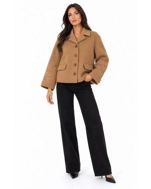 Women's coat made from 100% wool in a light beige colour | Outerwear - 1