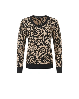Pulover jacquard pentru femei cu model indian în negru și bej | Pulovere si Cardigane - 7