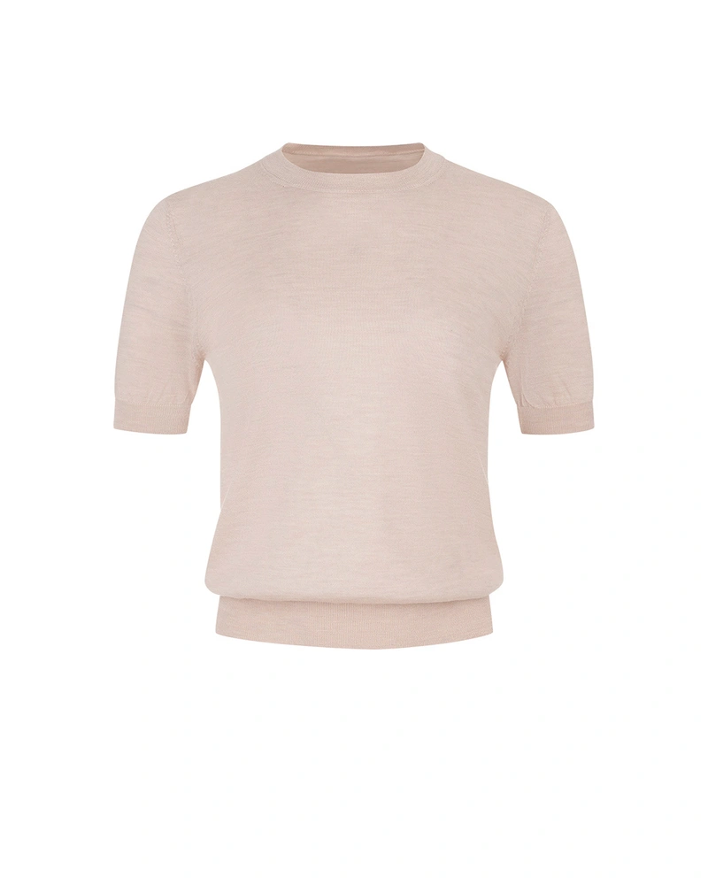 Women's short-sleeved cashmere sweater in beige | Pullovers