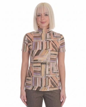 Women's short-sleeved viscose top with a geometric print | Tops and T-shirts - 1