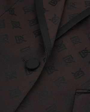 Women's single-breasted brown blazer with black trims and stylized logo | Jackets and Blazers - 2
