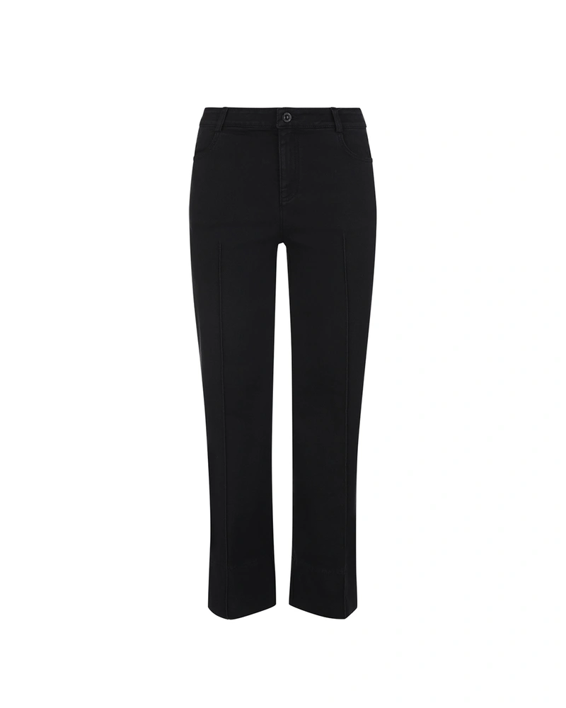 Women's wide-leg jeans in black denim with pressed creases and turn-up cuffs | Denim