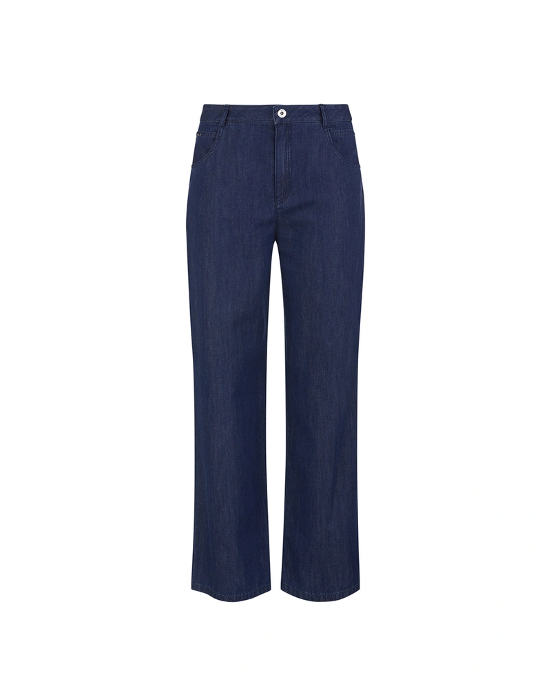 Women's wide-leg jeans made from a cotton, lyocell and hemp blend in blue denim | Denim