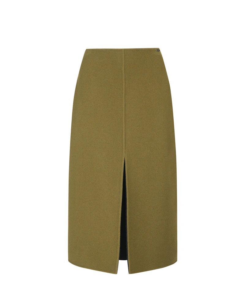 Wool A-line skirt in olive green | All products