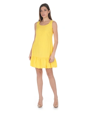 Yellow double-layered summer viscose dress with ruffles | Casual collection - 5